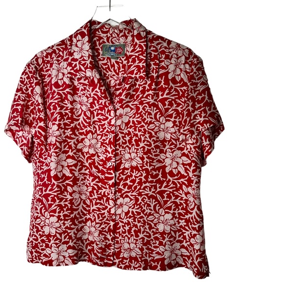 Hilo Hattie Tops - The Hawaiian Original Hilo Hattie Red Silk Shirt Medium